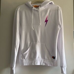 Aviator Nation White Hoodie with Purple Lightning Bolt